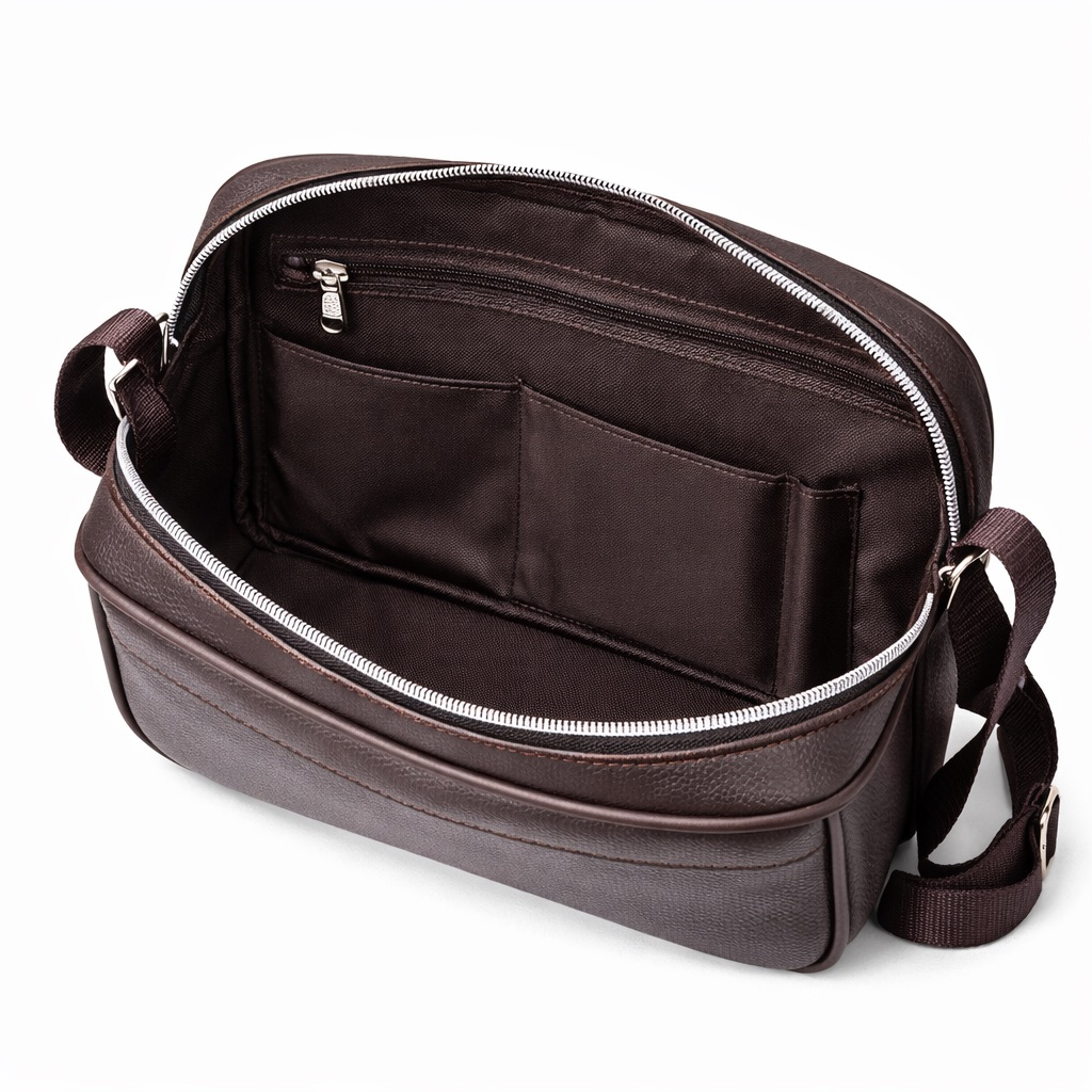 Mens Premium Textured Crossbody Messenger coffee brown Bag