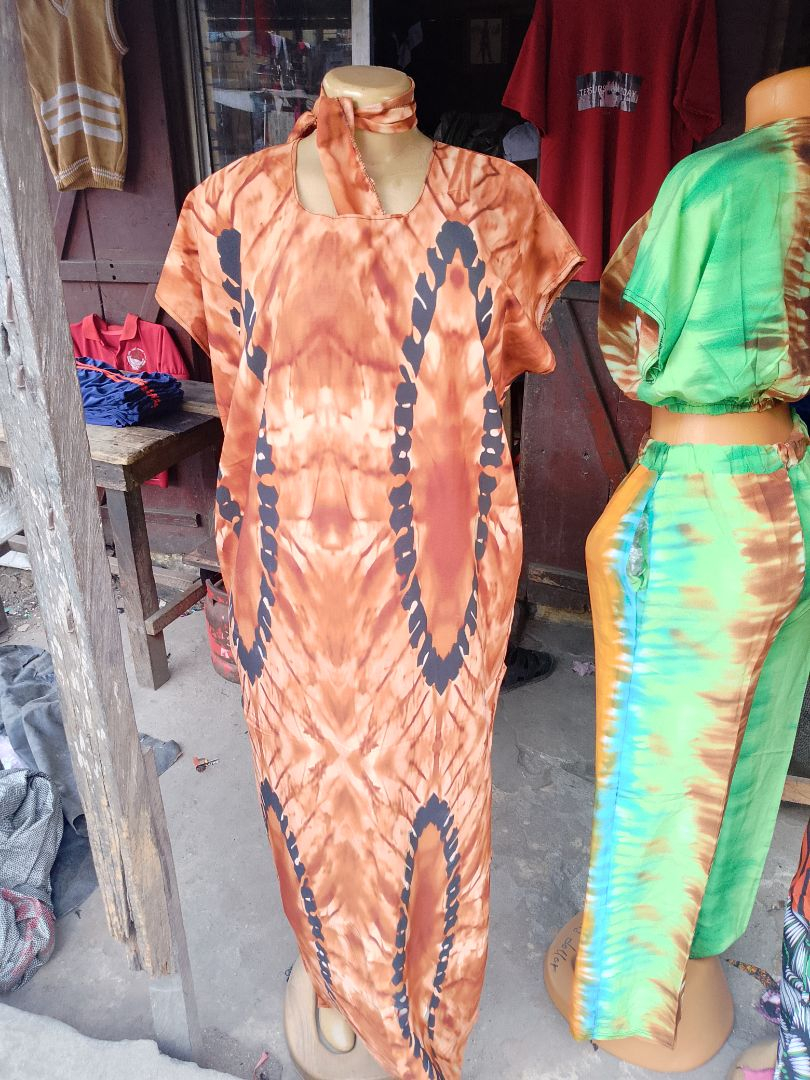 Tie Dye Adire Silk Fabric with Geometric Pattern