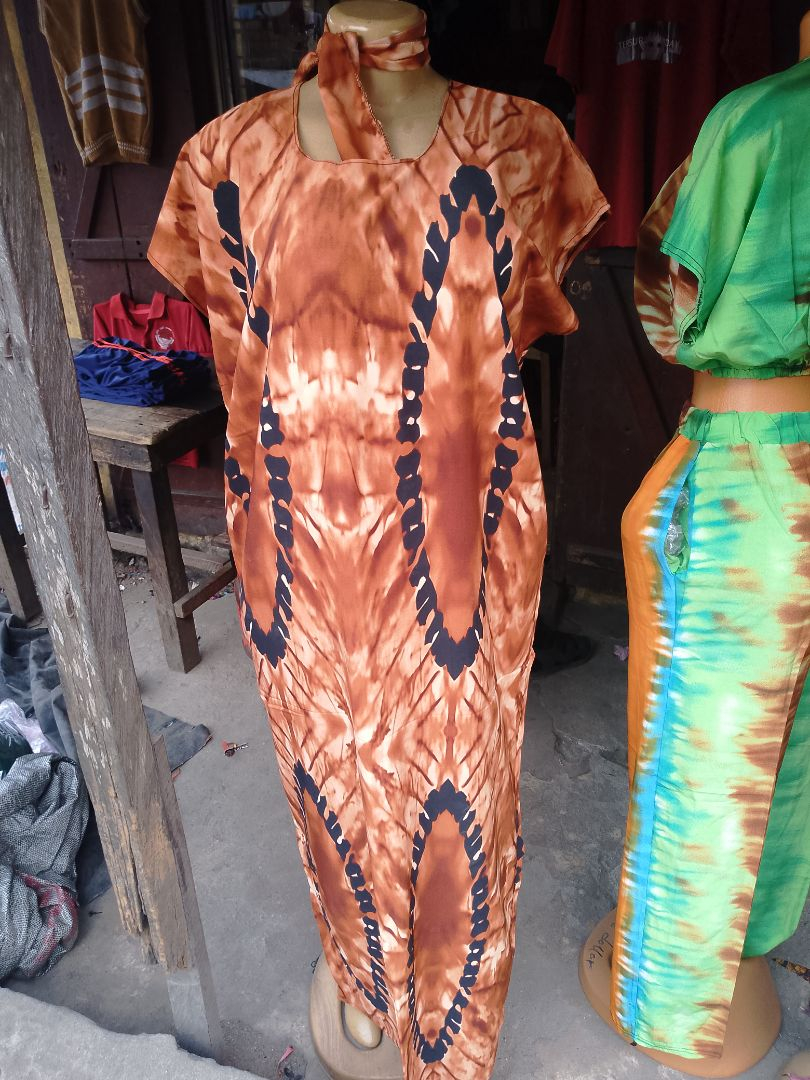 Tie Dye Adire Silk Fabric with Geometric Pattern