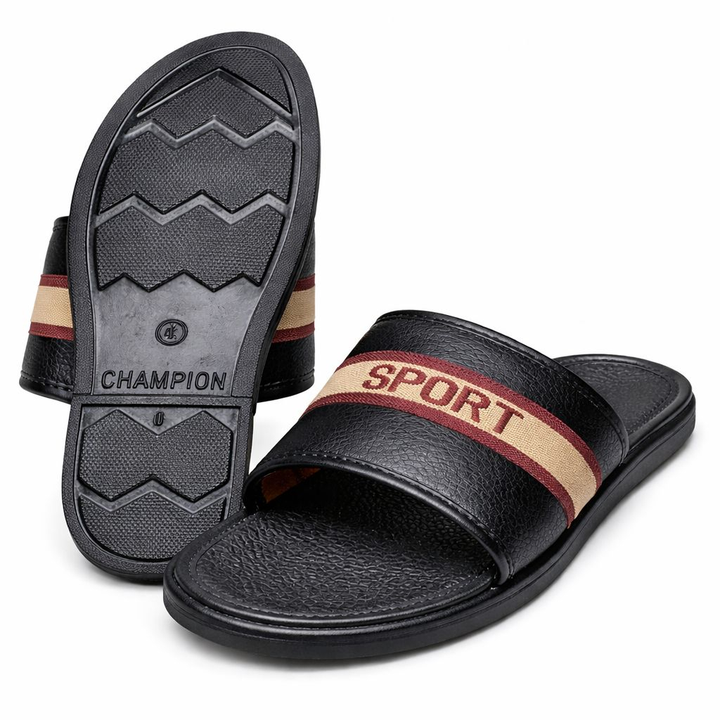 Mens Black Sport Slide Sandals