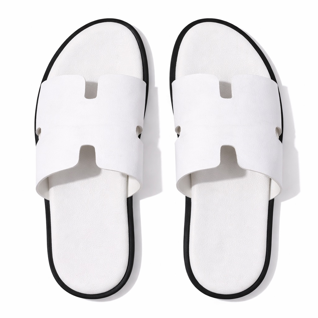 Minimal Cut Out Strap Slide Sandals     White
