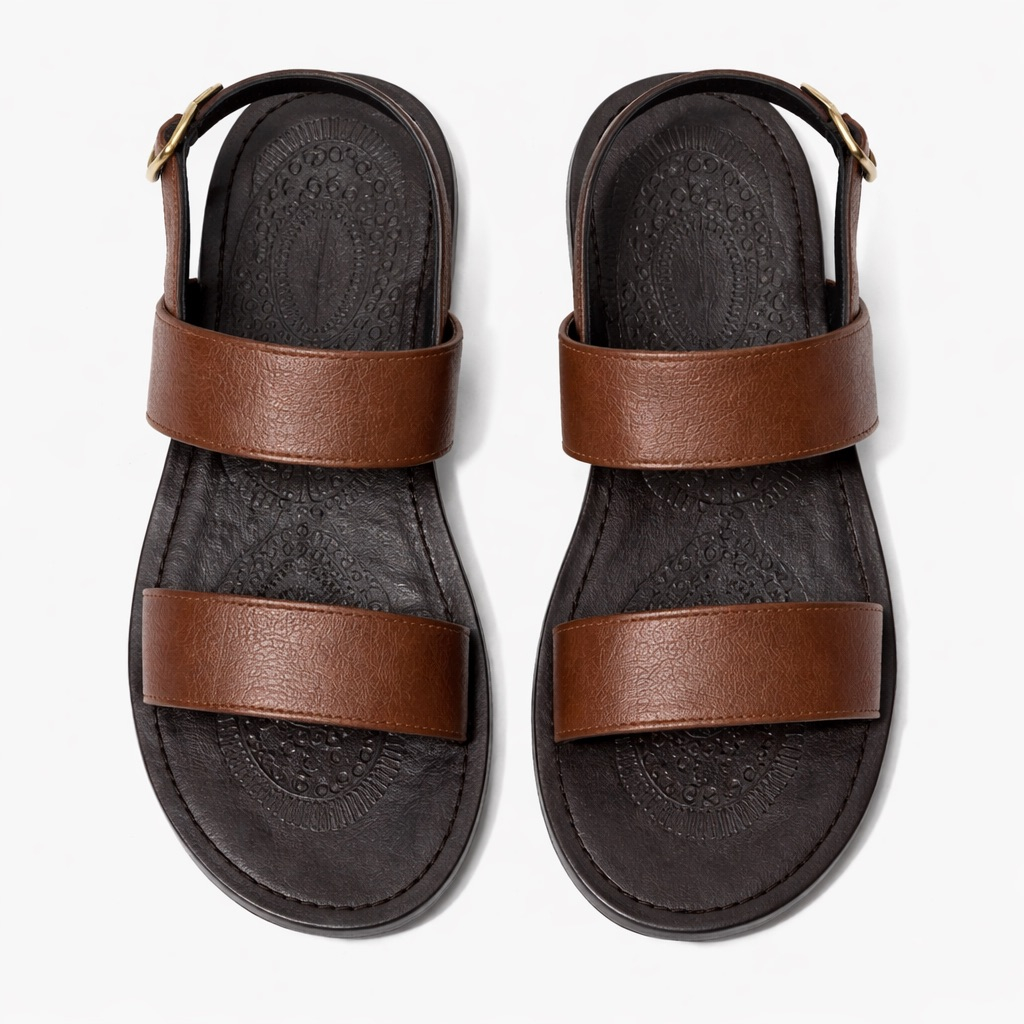 Dual Strap Buckle Sandals     Brown