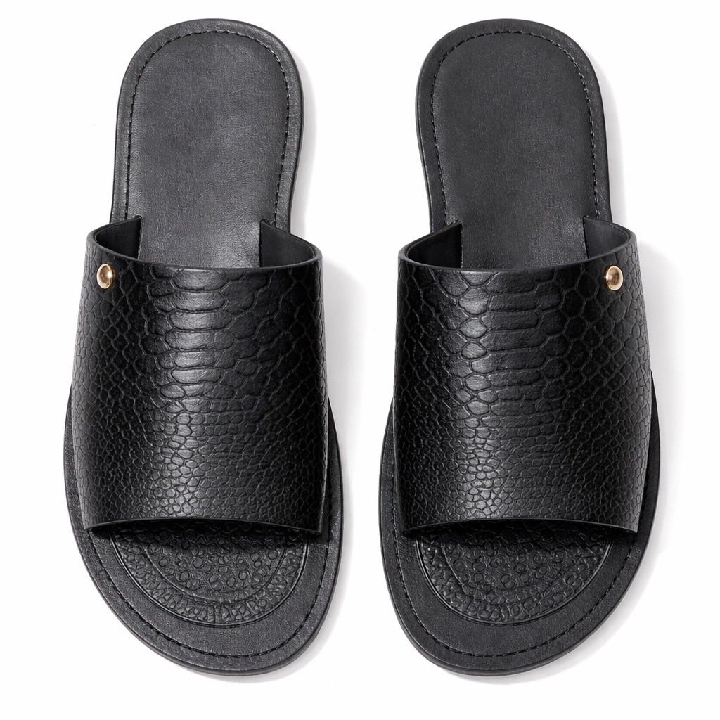 Textured Slide Sandals    Black