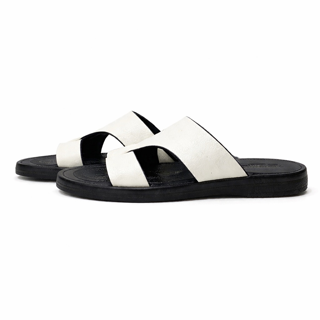 Contrast Strap Cut Out Slide Sandals     White and Black