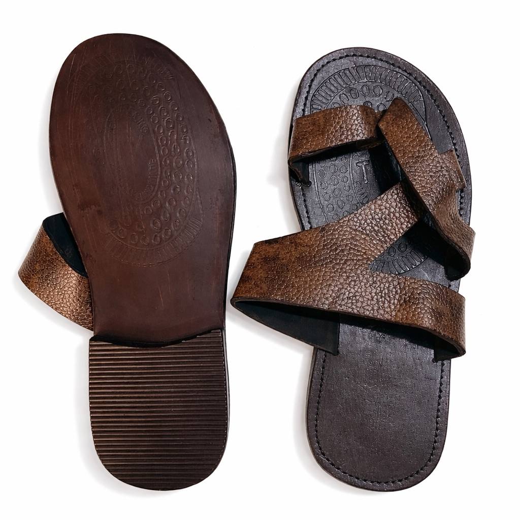 Distressed Cross Strap Slide Sandals      Brown