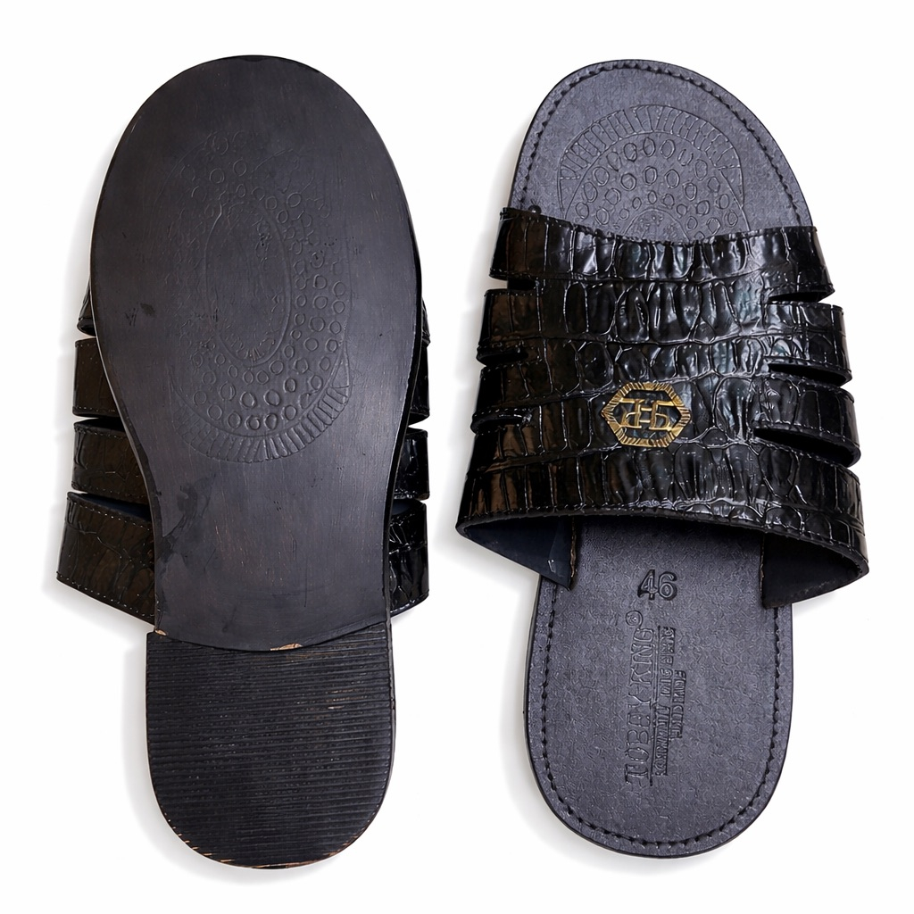 Croc Texture Multi Slit Crest Slide Sandals    Black