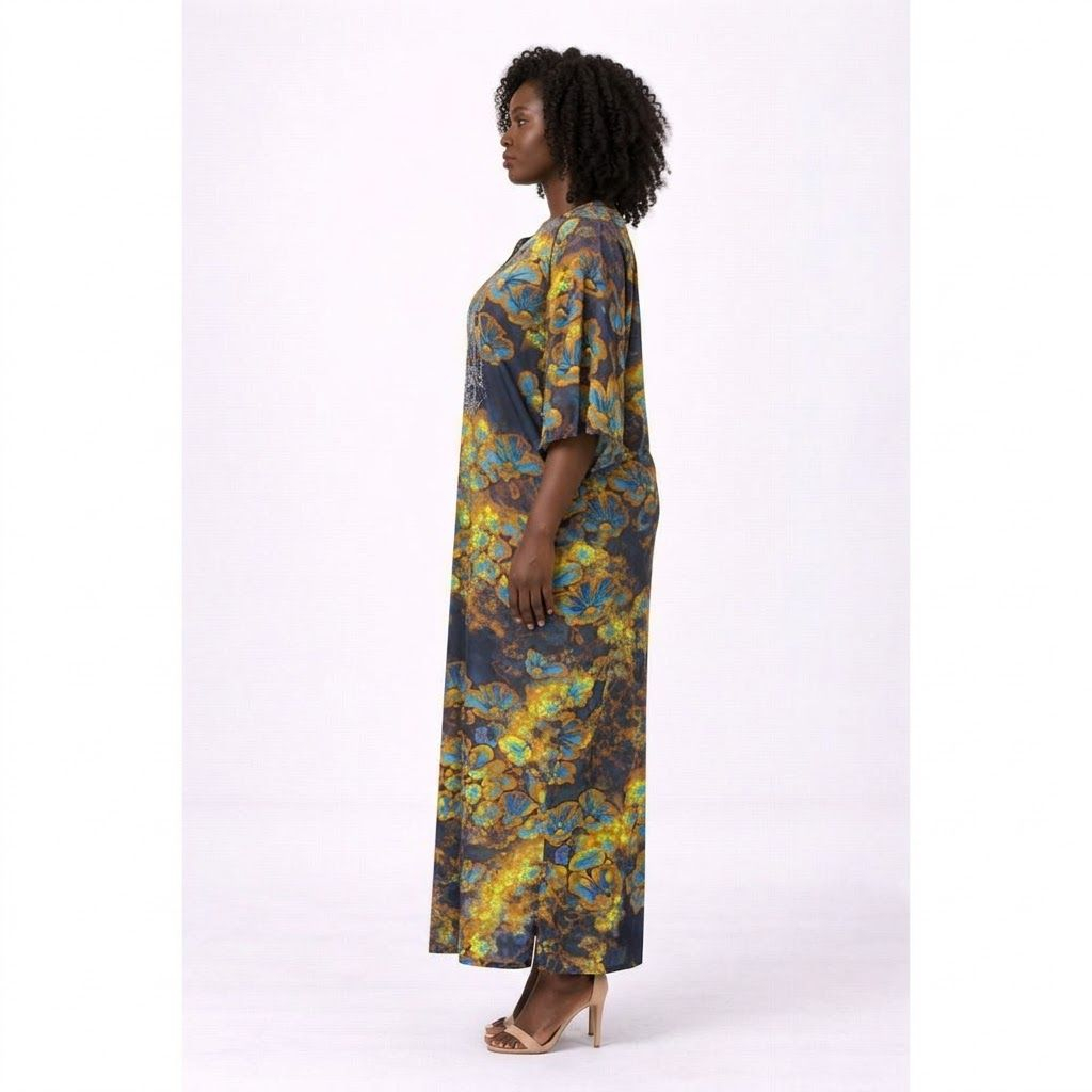 Womens Floral Print Loose Fit Midi Dress