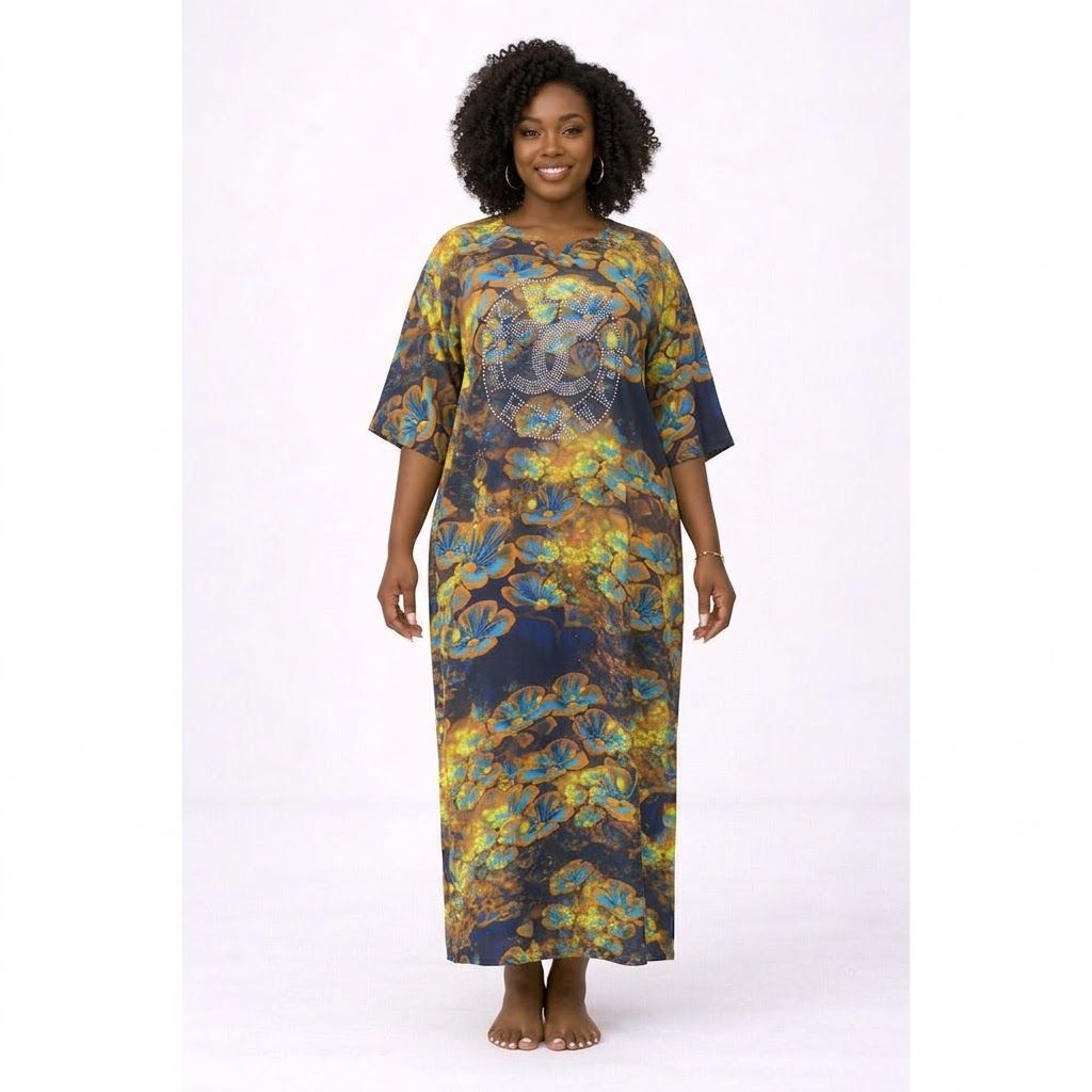 Womens Floral Print Loose Fit Midi Dress