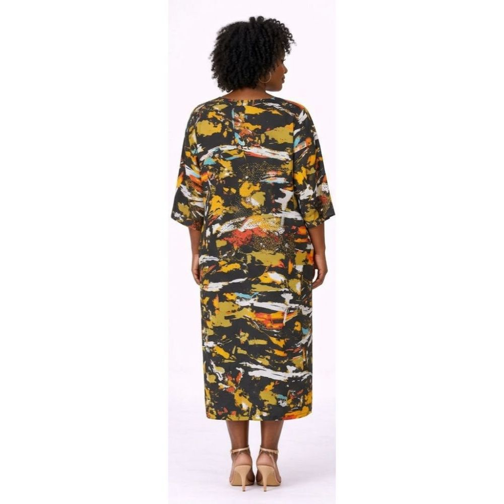 Abstract Print Long Sleeve Knee Length Dress