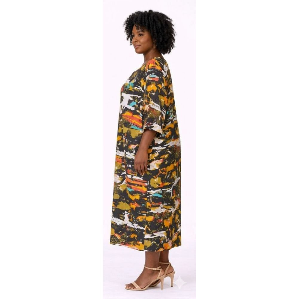 Abstract Print Long Sleeve Knee Length Dress