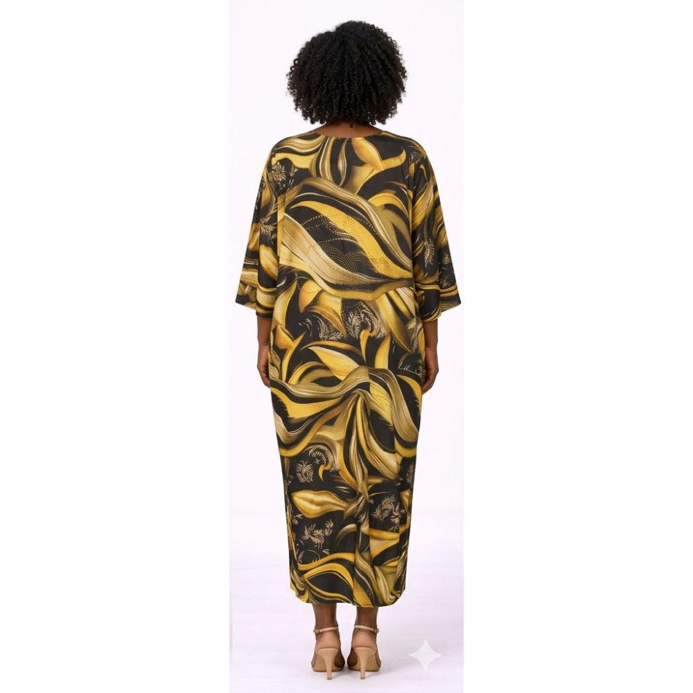 Abstract Print Midi Dress with Short Sleeves