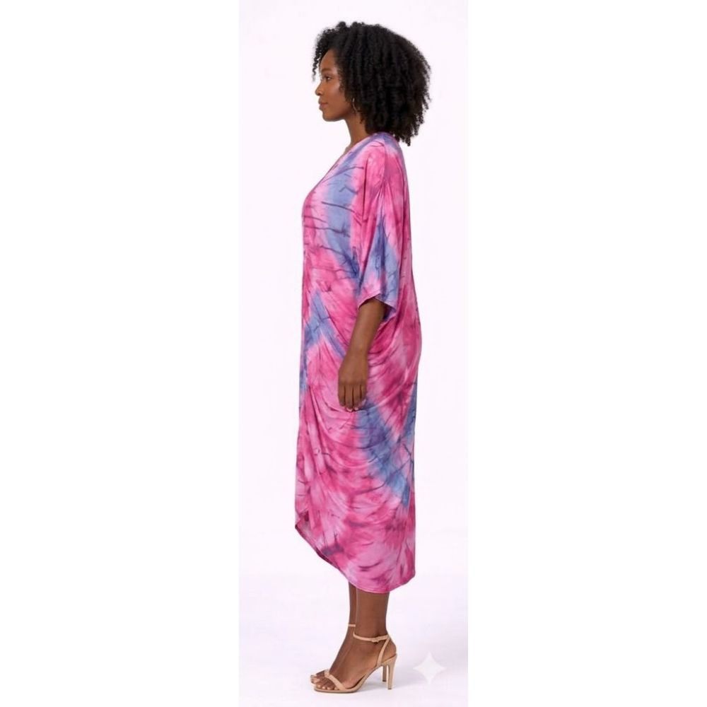 Ruched Front Tie Dye Midi Dress