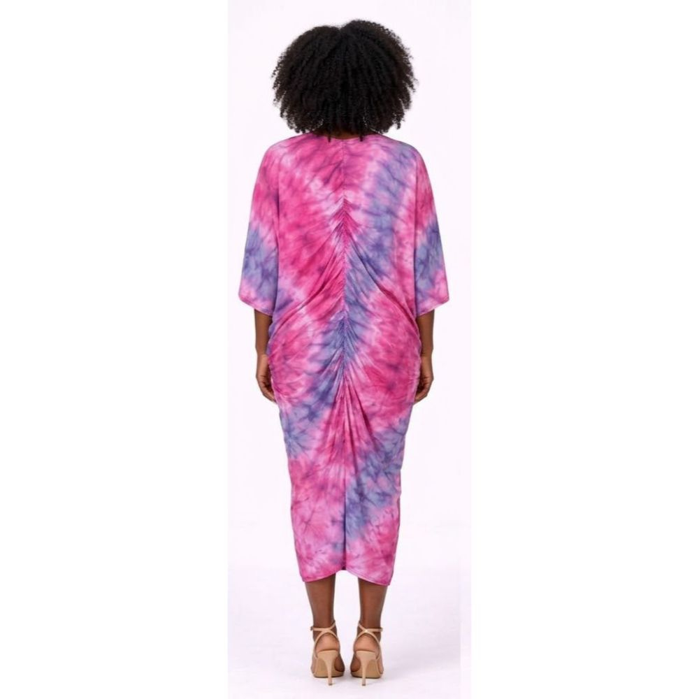 Ruched Front Tie Dye Midi Dress