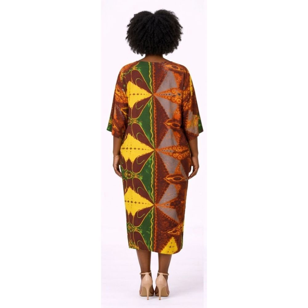 Womens Multicolor Ankara Print Midi Dress