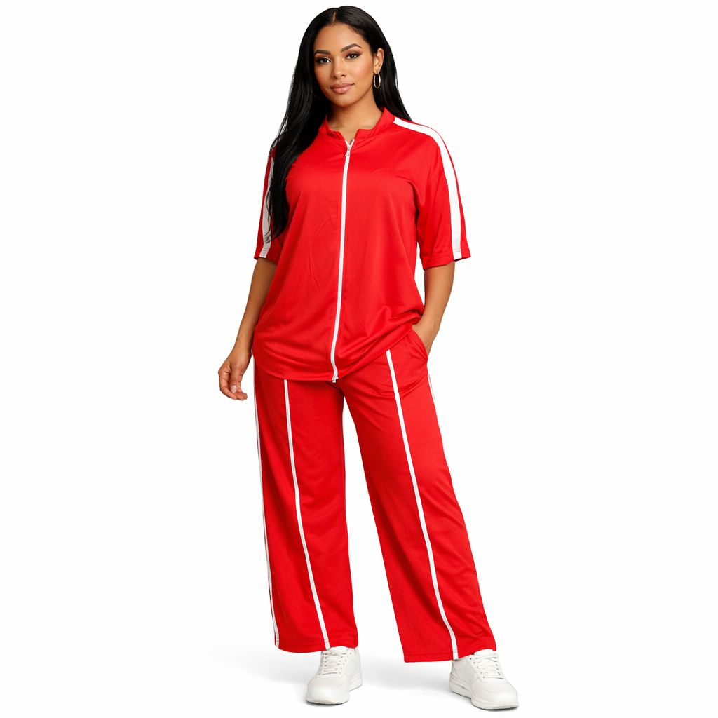 Womens Red Two Piece Tracksuit Set