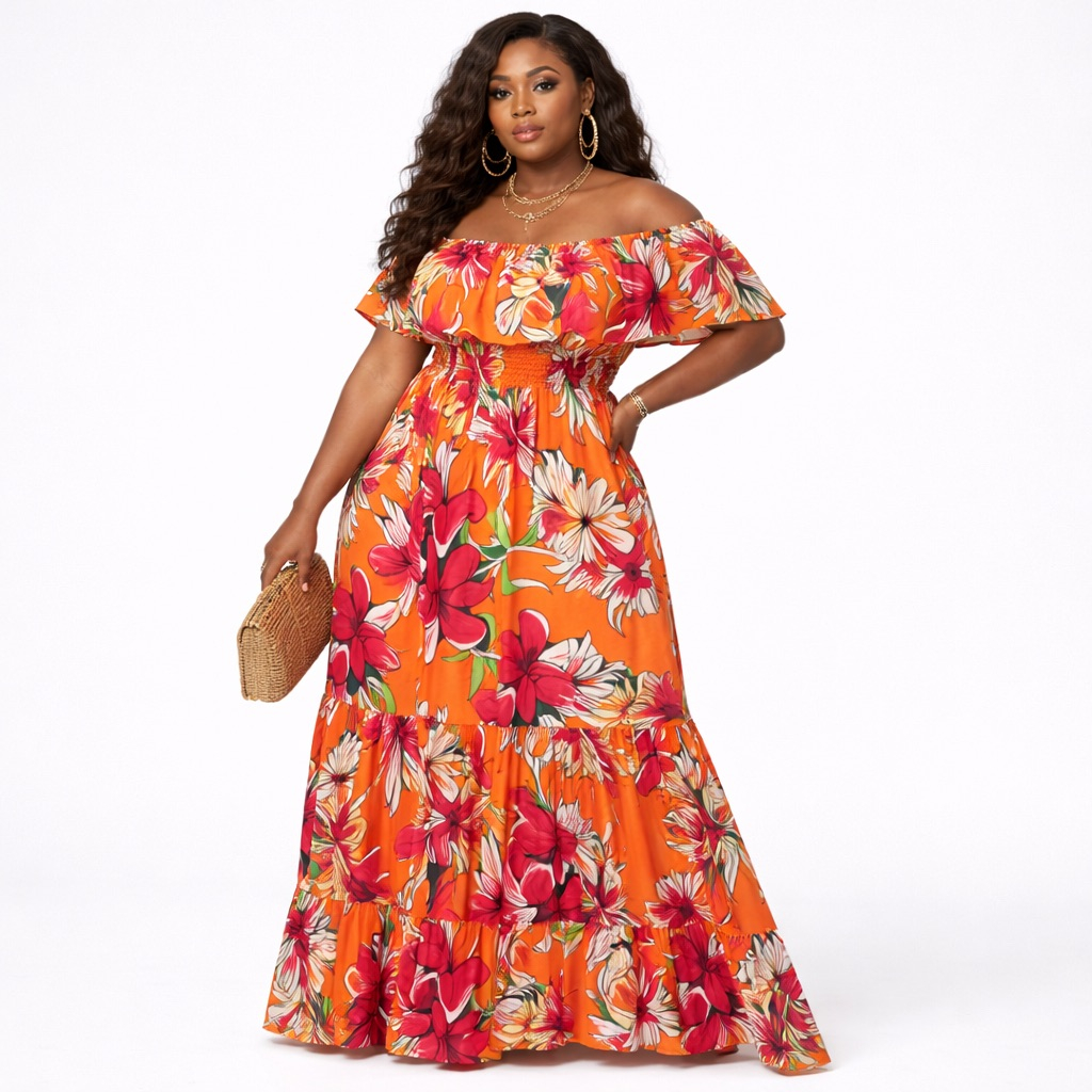 Premium Orange Floral vintage Fabric