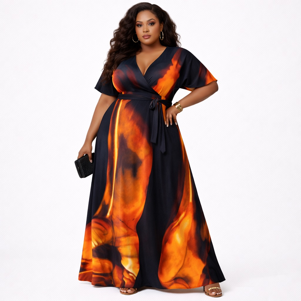 Premium Black and Flame Abstract vintage Fabric