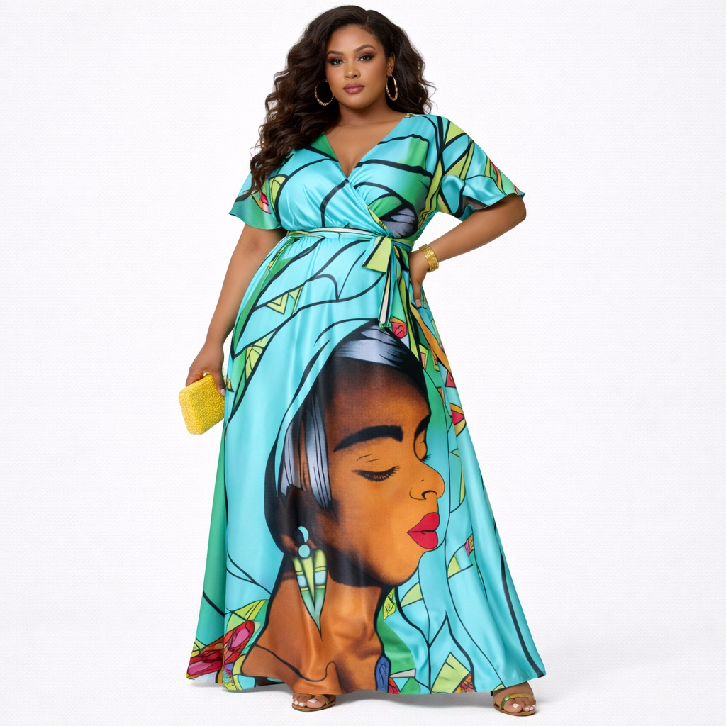 Premium African Woman Portrait Teal Design vintage fabric