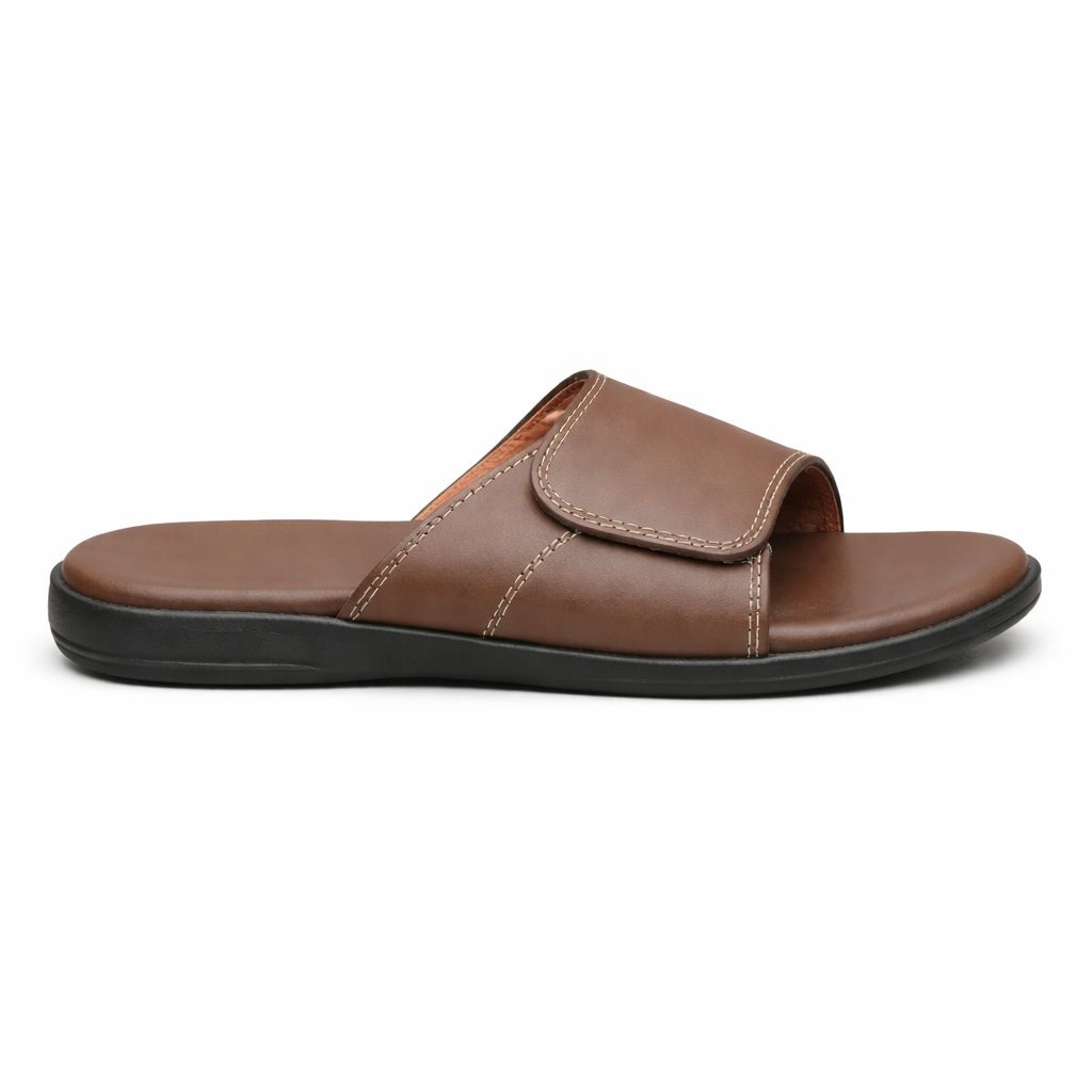 Brown Open Toe Slip On Sandals