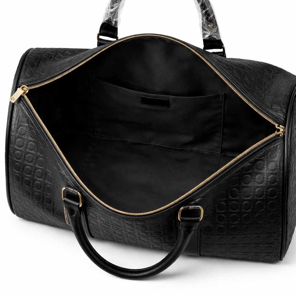 Premium Black Embossed Monogram Travel Duffel Bag
