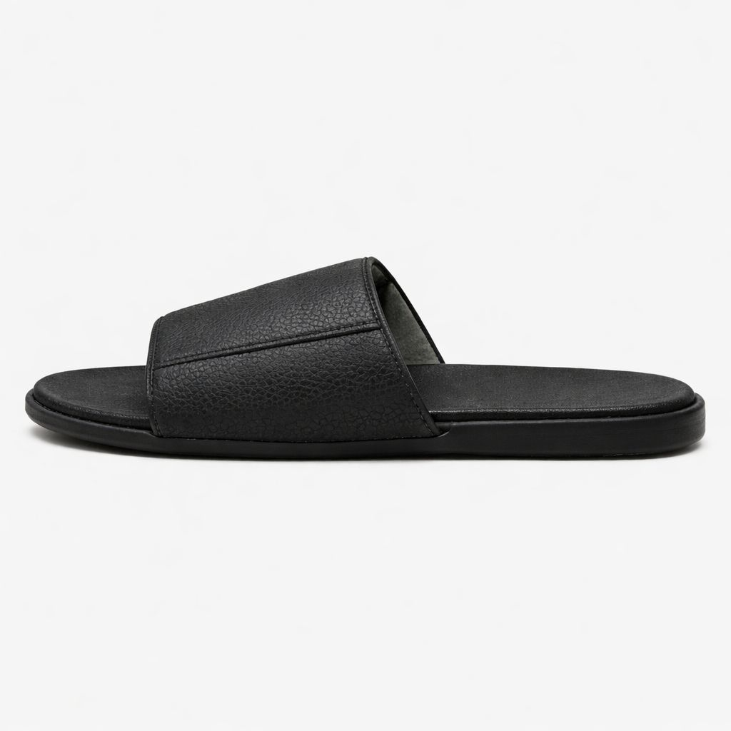 Mens Black Textured Slide Sandals