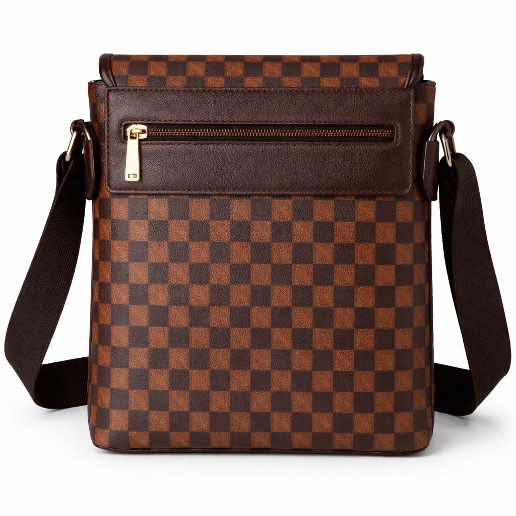 Premium Brown Checkered Flap Crossbody Bag