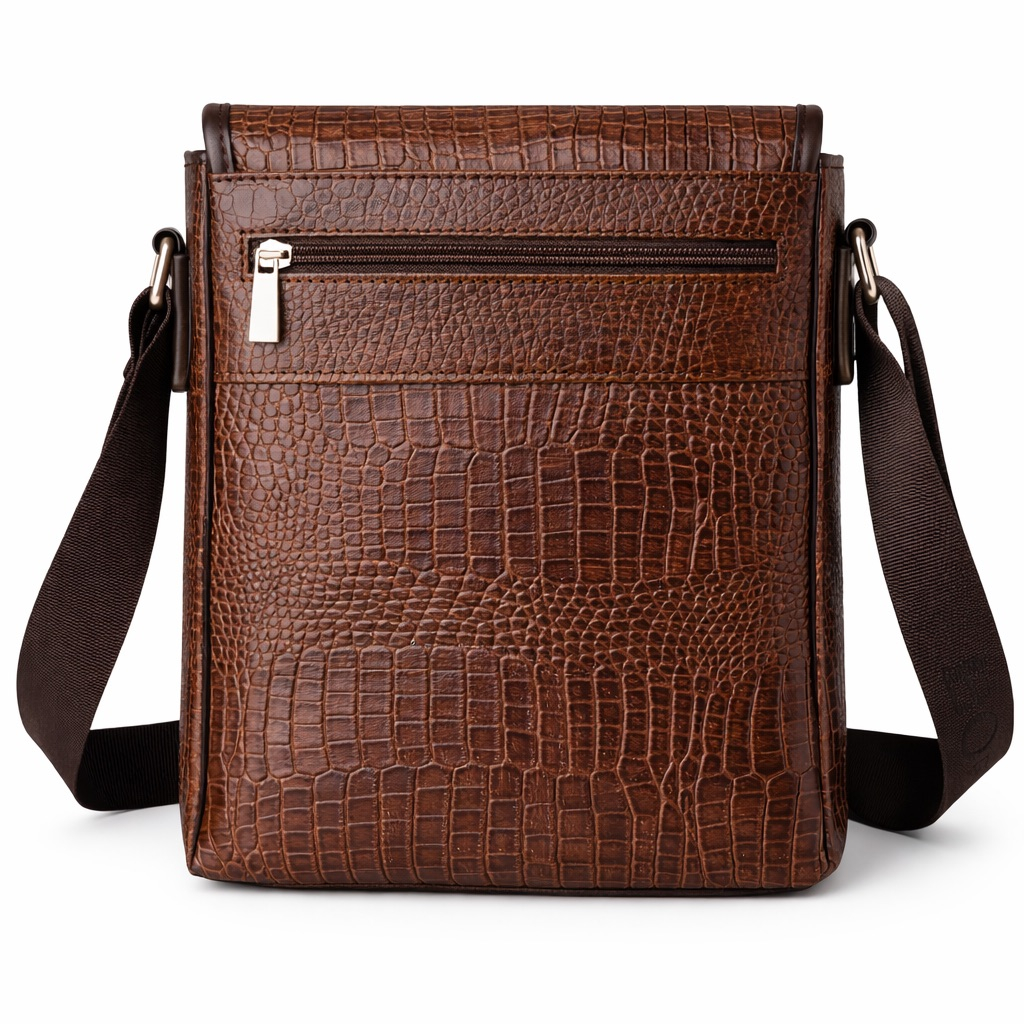 Premium Brown Croc Embossed Flap Crossbody Bag