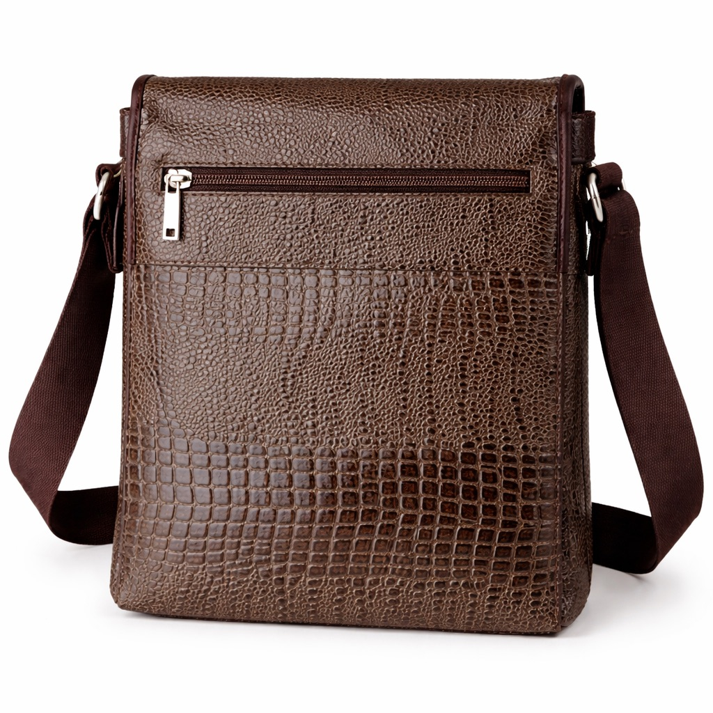 Quality Brown Croc Embossed Flap Crossbody Bag