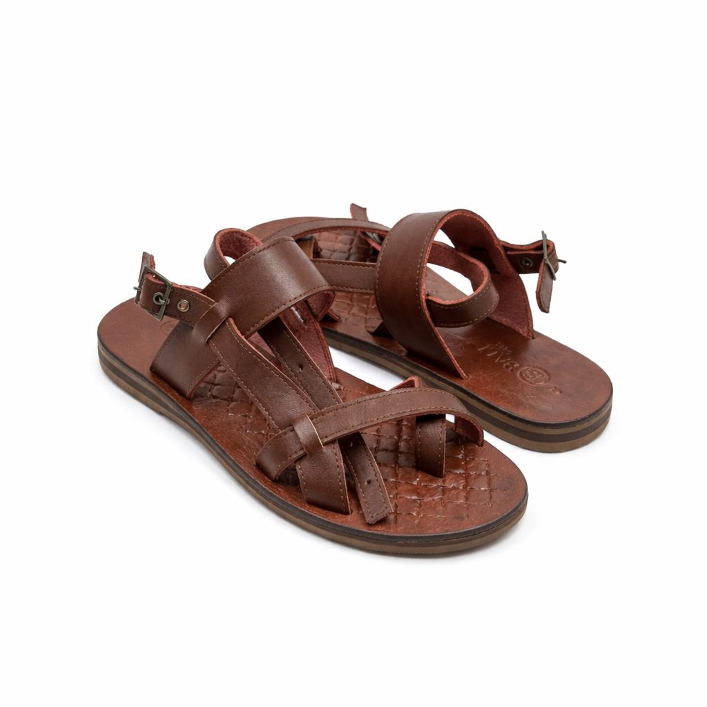 Mens Brown Leather Strap Sandal