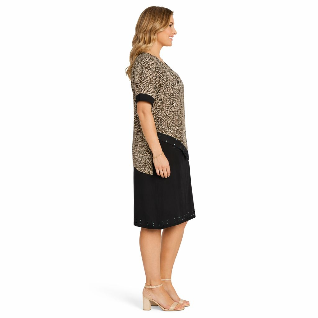 Womens Leopard Print Two Tone Dress