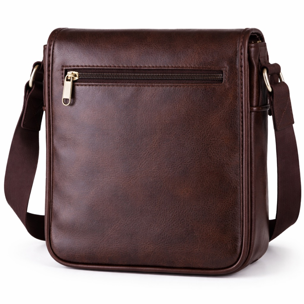 Premium Brown Leather Flap Crossbody Bag    Classic Messenger Design