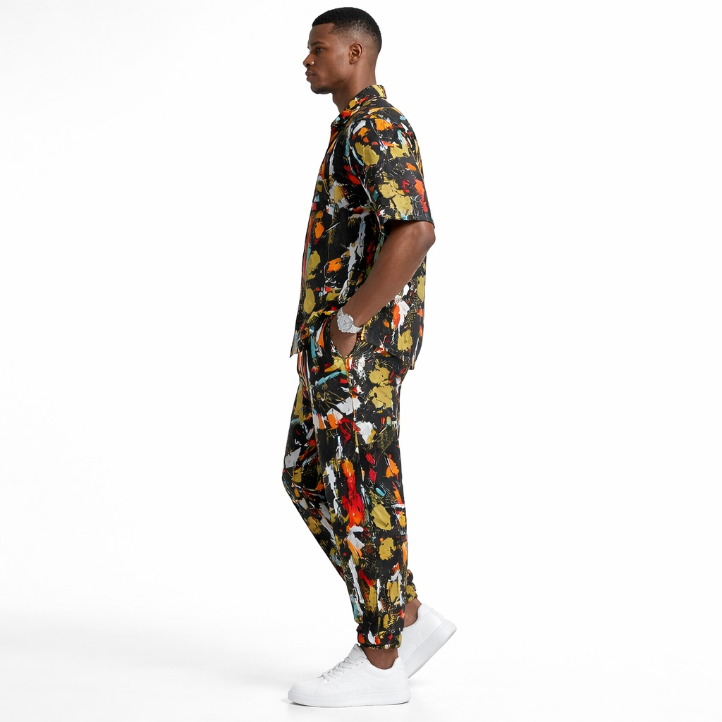 Premium Abstract Print Short Sleeve Shirt and Tapered Pants set