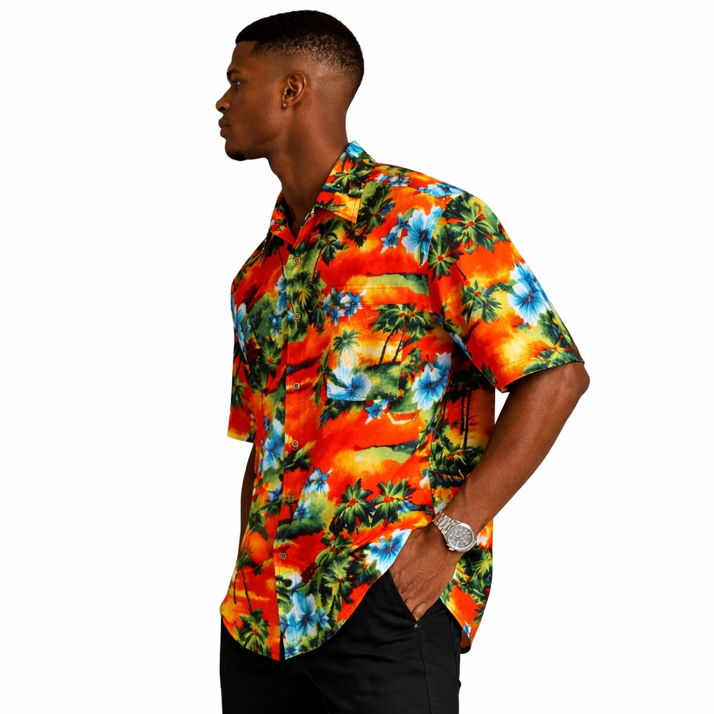 Premium Tropical Sunset Print Short Sleeve Shirt