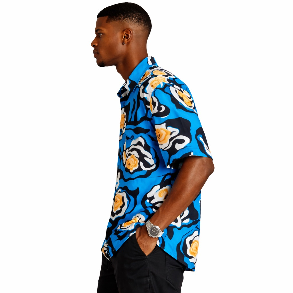 Premium Blue Abstract Print Short Sleeve Shirt