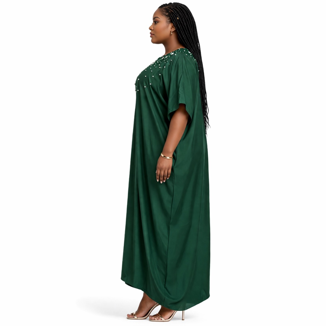 Premium Emerald Green Embellished Kaftan Dress