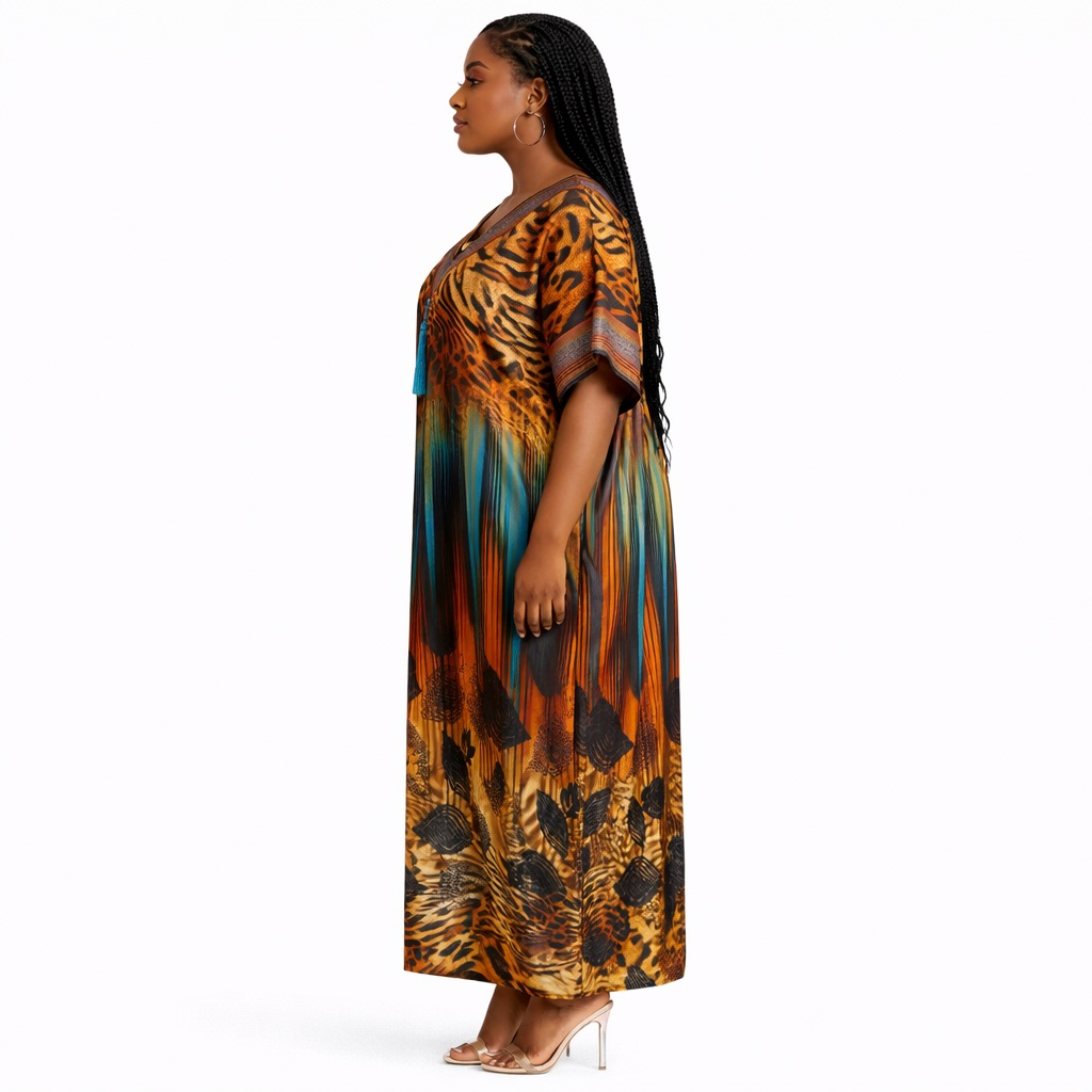 Premium Animal Print Maxi  Boubou style Kaftan Dress