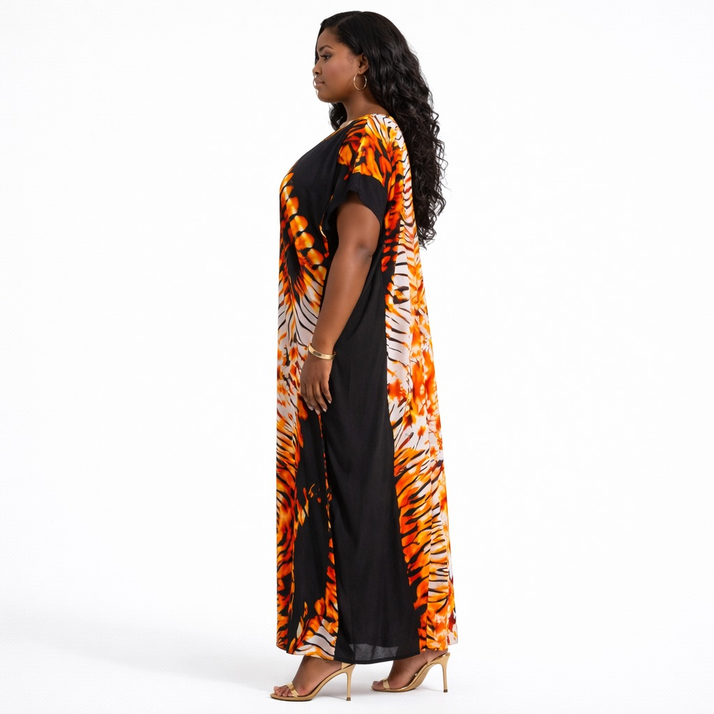 Premium Abstract Floral Print Maxi Boubou Kaftan Dress
