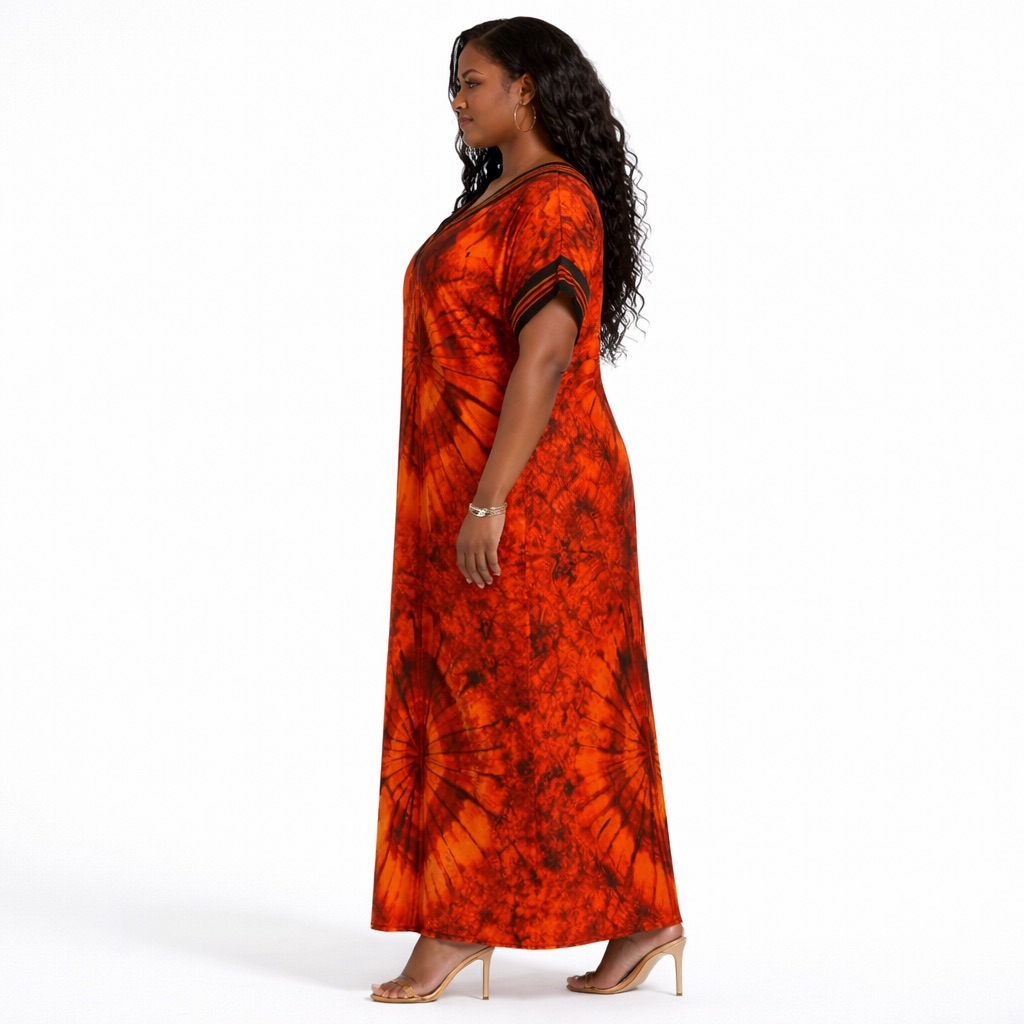 Premium Orange Tie Dye Maxi Kaftan Dress