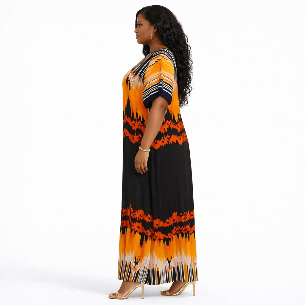 Premium Abstract Stripe multicolour Maxi Kaftan Dress