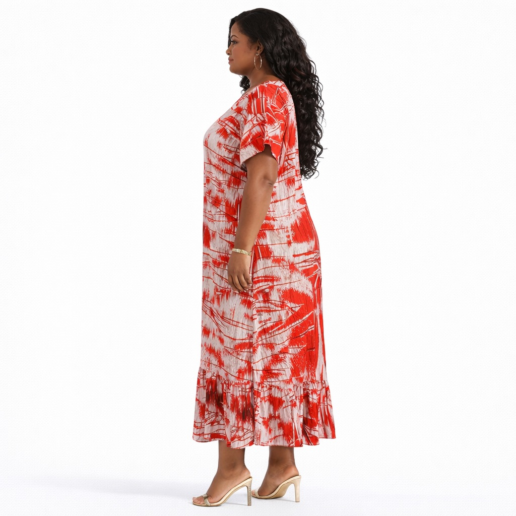 Premium Red and White Abstract Maxi Kaftan Dress