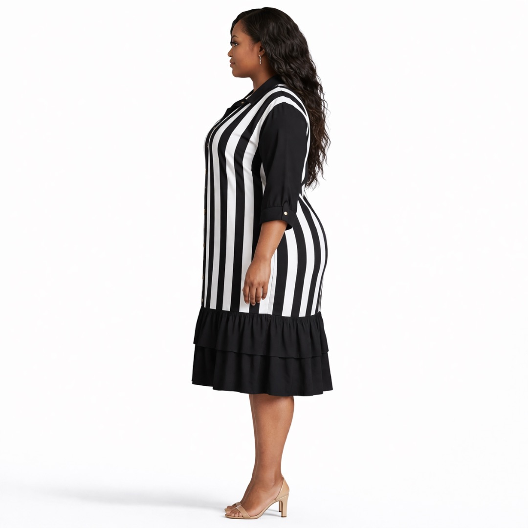 Womens Black & White Vertical Stripe Midi Dress