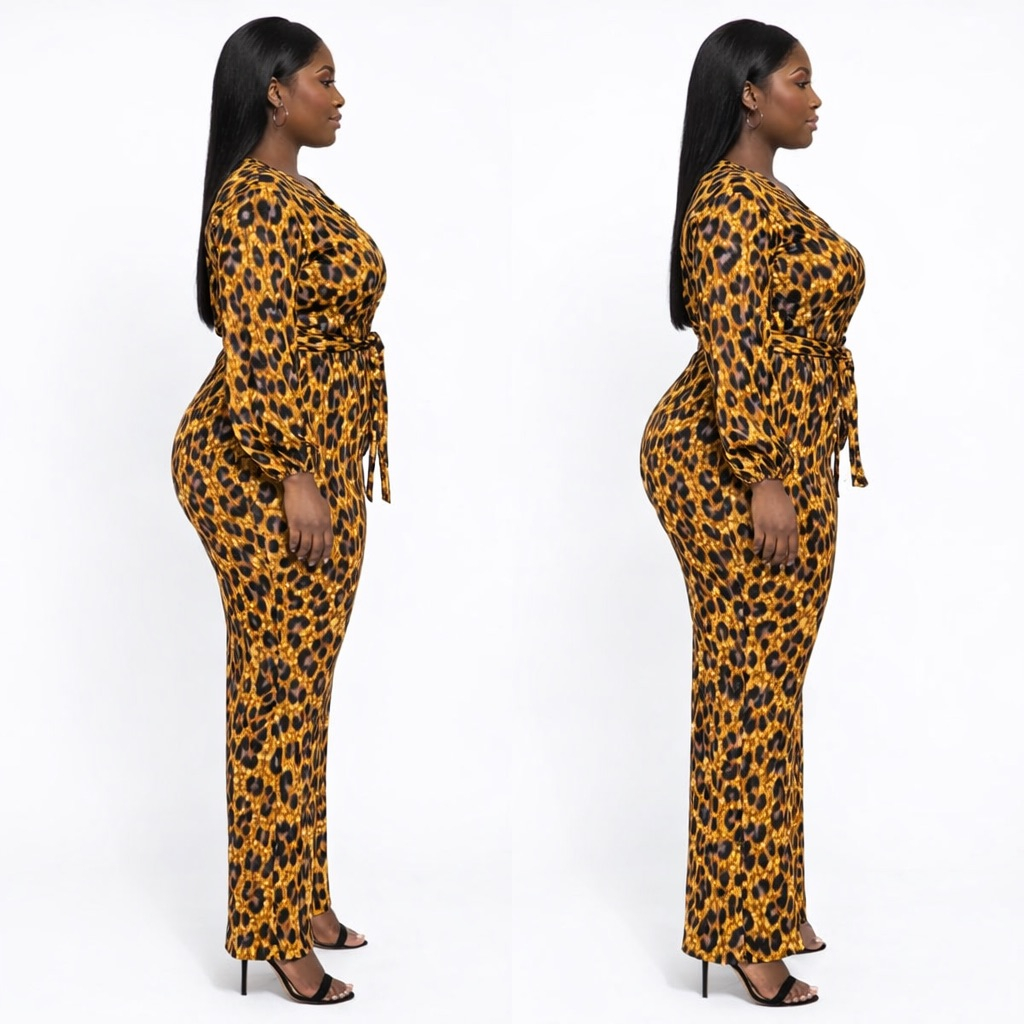 Premium Leopard Print Long sleeve Wrap Jumpsuit
