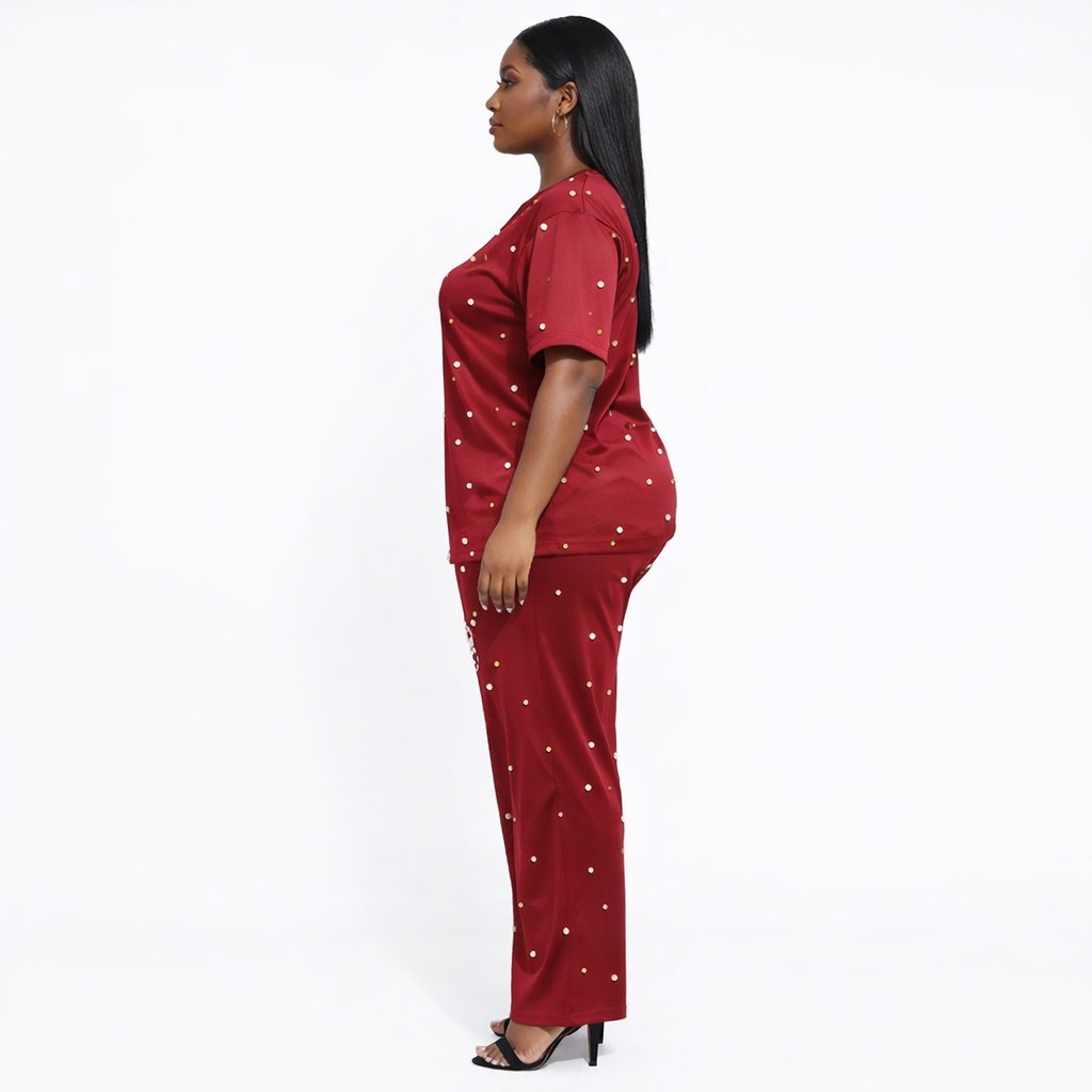 Premium Wine Polka Dot Lounge Set