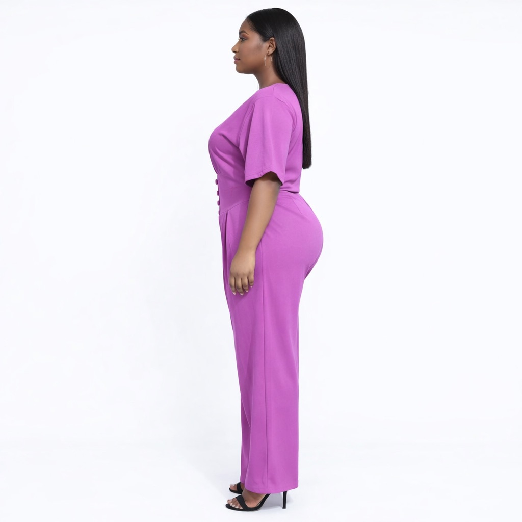 Premium Women purple Elegant V Neck Wide Leg Jumpsuit