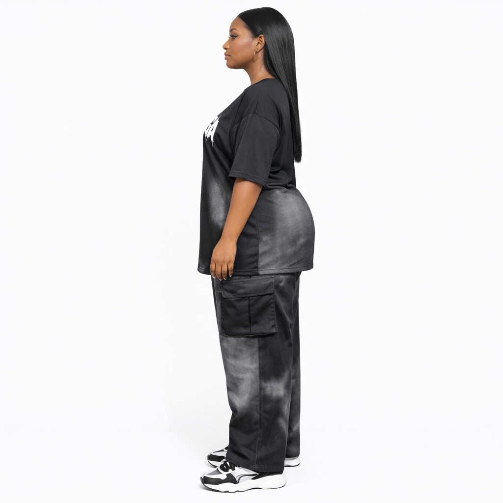 Premium Black Graphic Tee and Cargo Pants Set