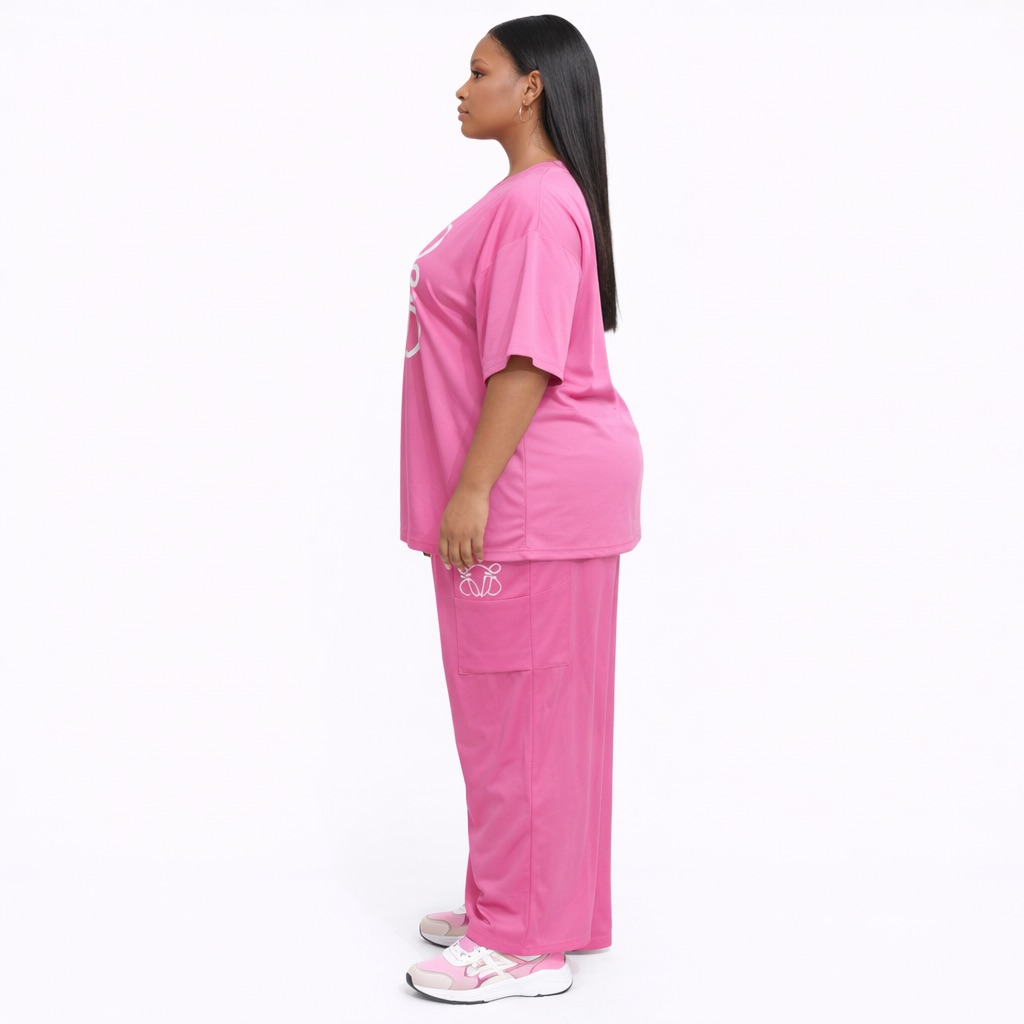 Premium Pink Graphic Tee and Cargo Pants Set