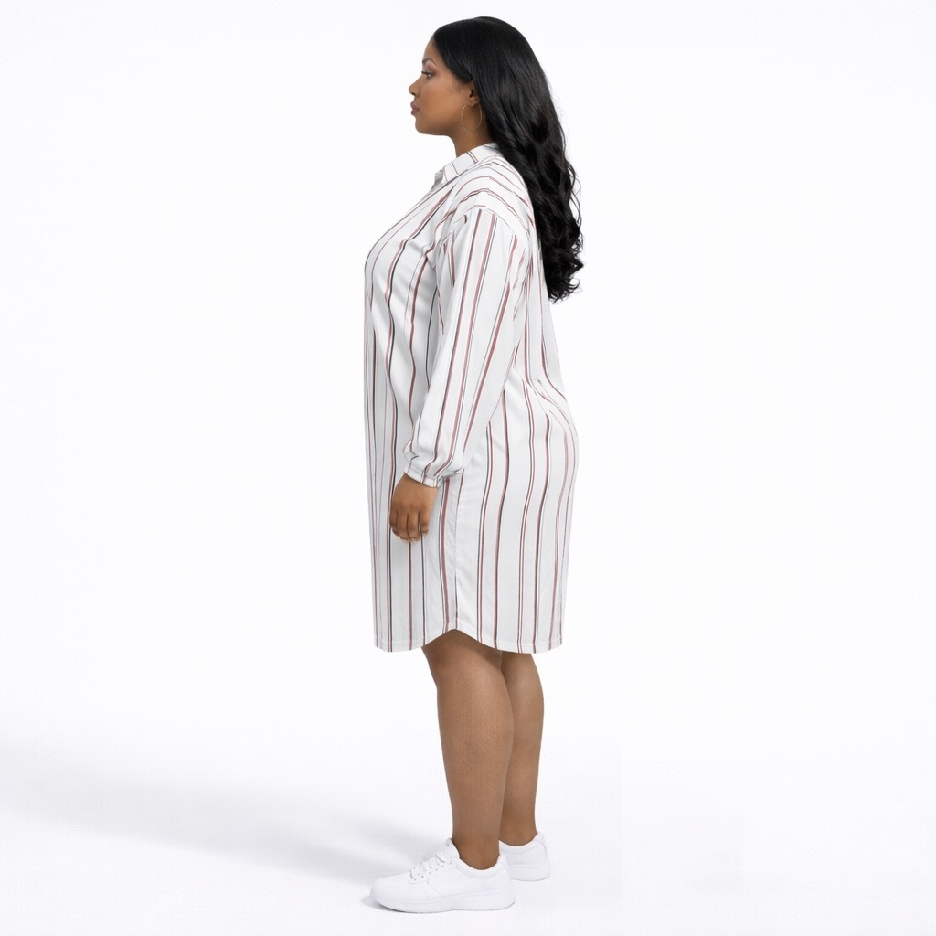 Premium White Striped long Sleeve Shirt Dress