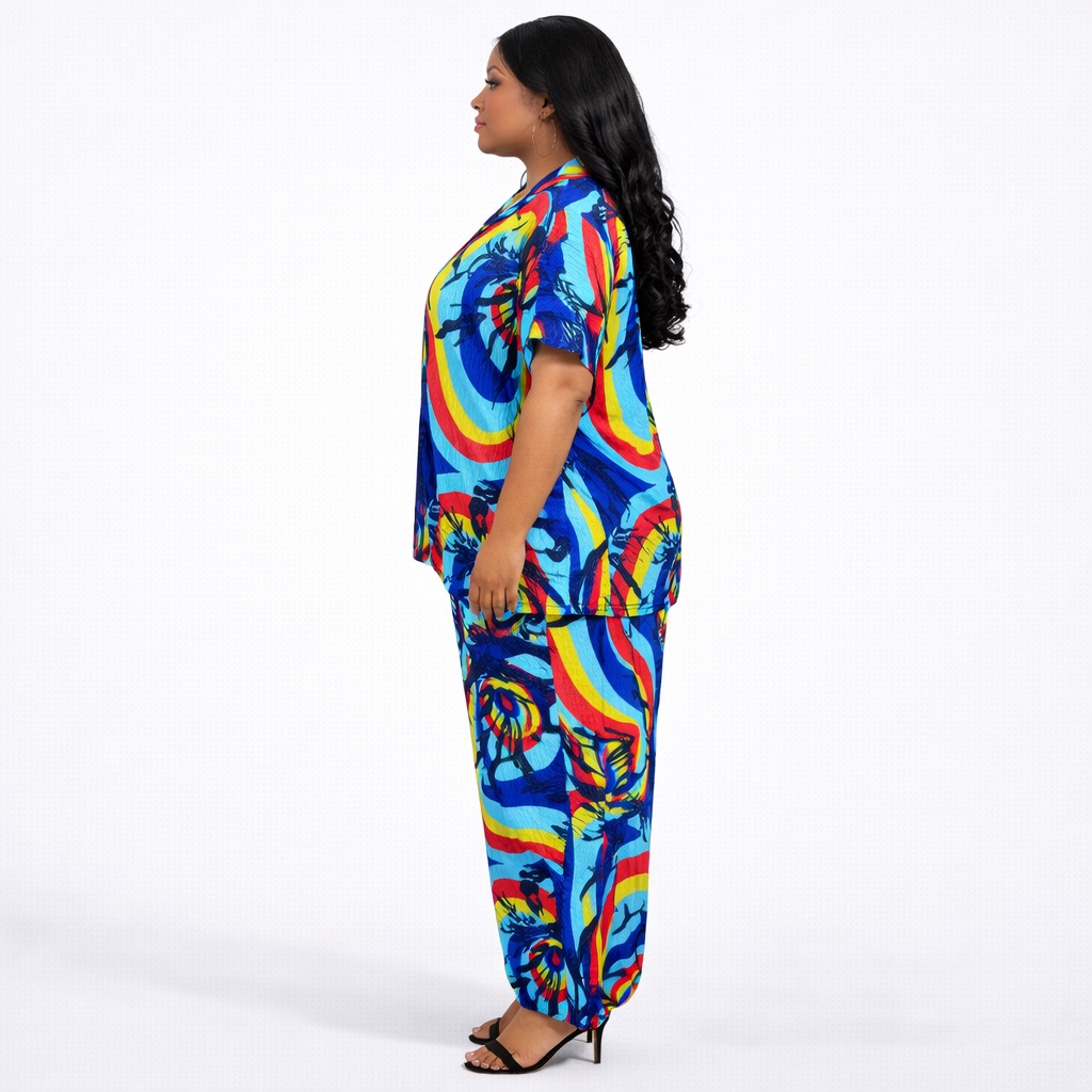 Premium Multicolor Long sleeve Top and Elastic Lounge Set