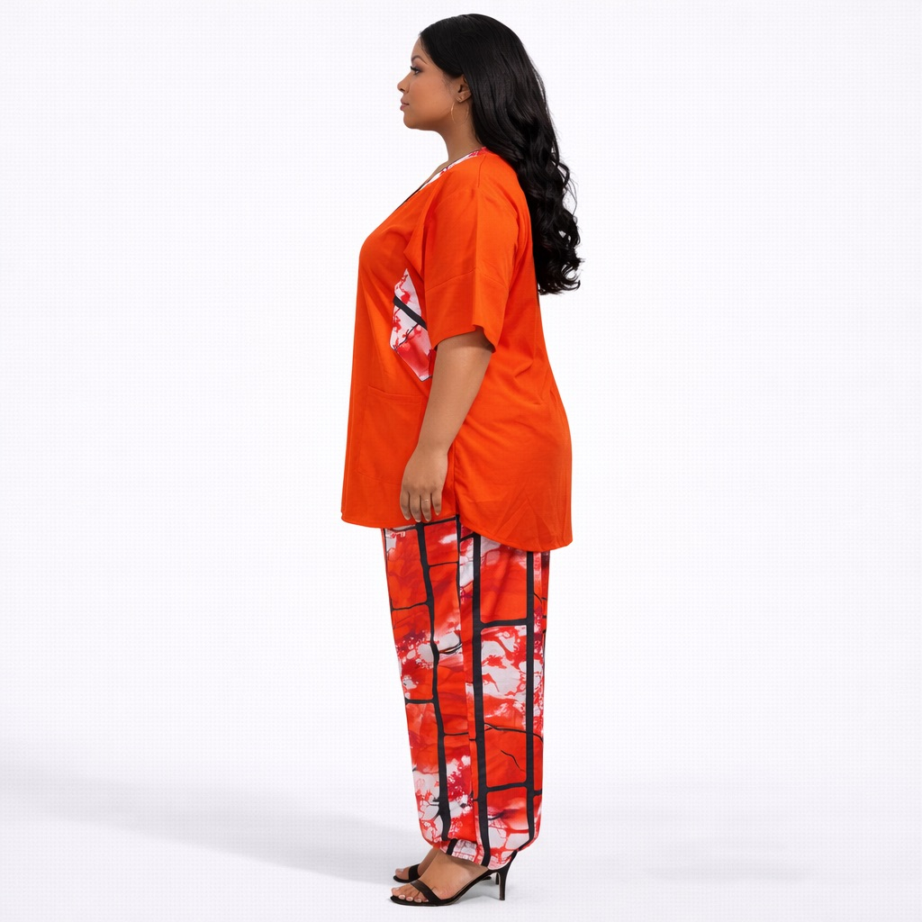 Premium Red Short Sleeve Contrast Lounge Set