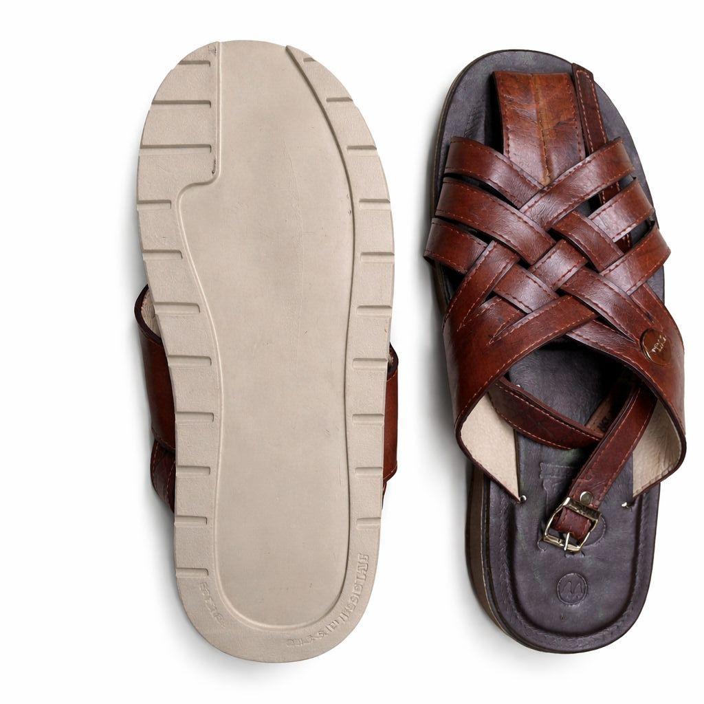 Mens Woven Leather Strap Sandals with Adjustable Back Strap